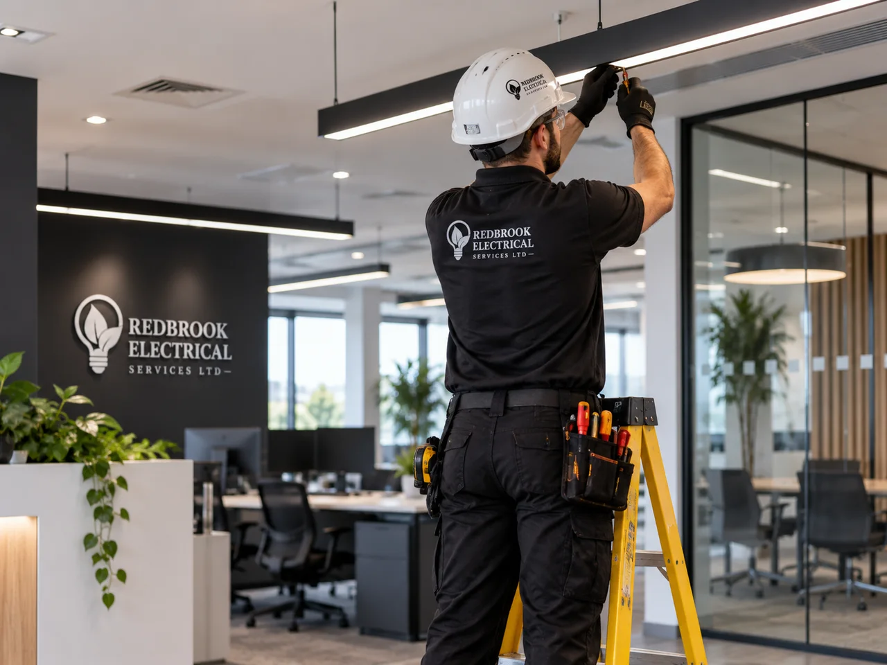 Commercial electrical work in a modern office